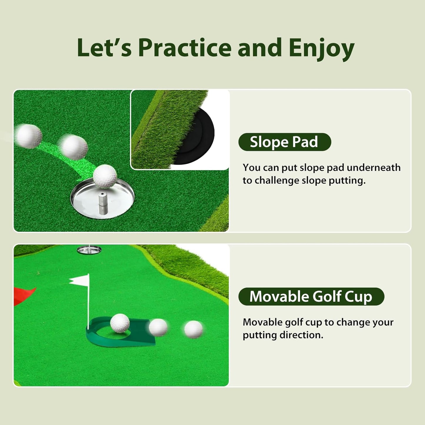 Nice C Putting Green Indoor, Putting Green, Golf Simulators for Home, Golf Putting Mat, Putting Mat Putting Green Outdoor, Challenge Putting Cup, 3 Holes, Flags, and Slope