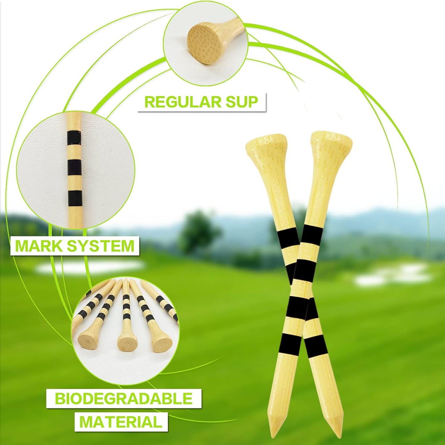 FINGER TEN Golf Tees Wood 3 1/4 2 3/4 Inch Wooden Bamboo 50/120 Count, Durable Biodegradable Colored Bulk Tee 70mm 83mm
