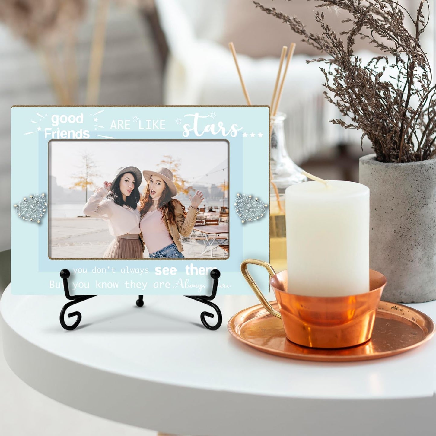 Friends Picture Frame, Wooden Photo Frame with Stand, Friendship Gifts Birthday Gifts for Women Men Sister Bestie Friend, Home Office Desk Decor Photo Frame Tabletop Display -xk26