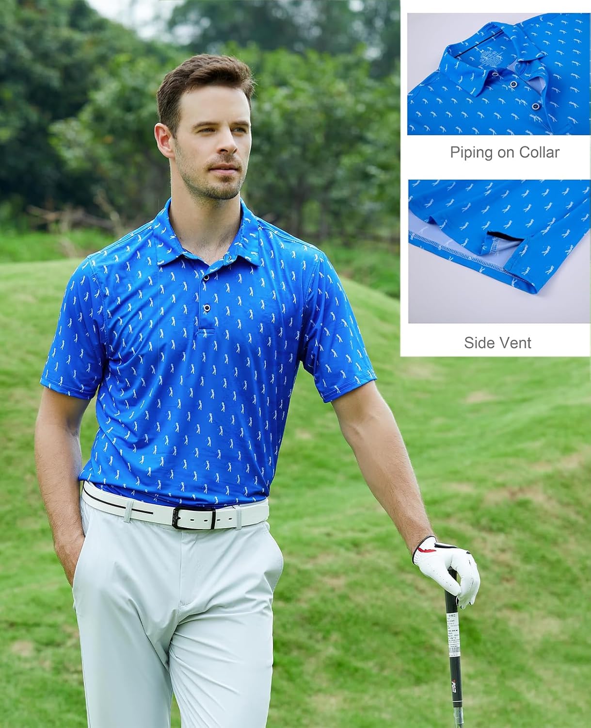 Hodaweisolp Golf Shirts for Men Dry Fit Print Moisture Wicking Performance Short Sleeve Polo Shirt