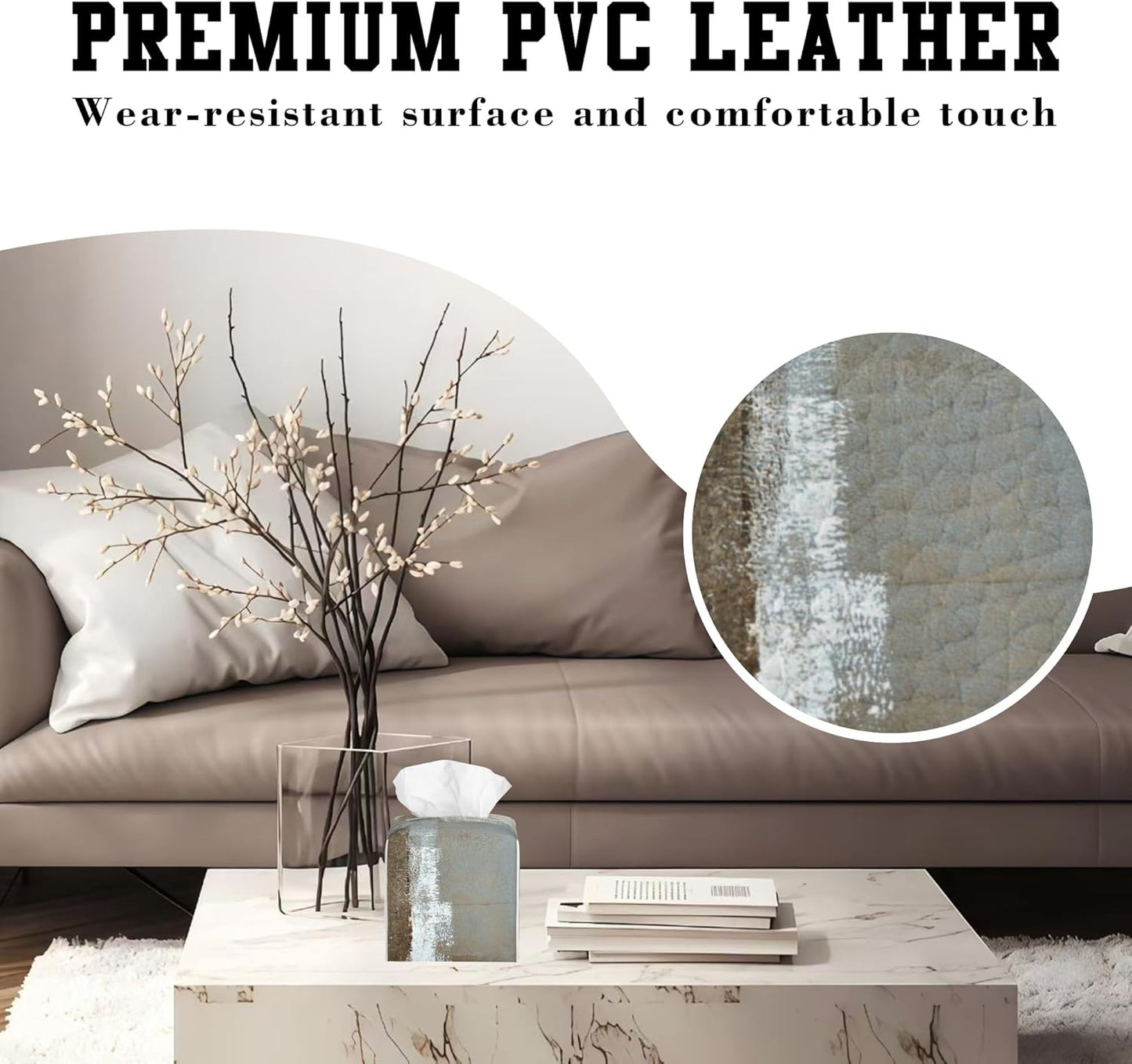 Grey and Beige Abstract Art Tissue Box Cover Square, Tissue Box Holder Leather Facial Paper Case Decorative Organizer Holder Dispenser Home Office Car Decor