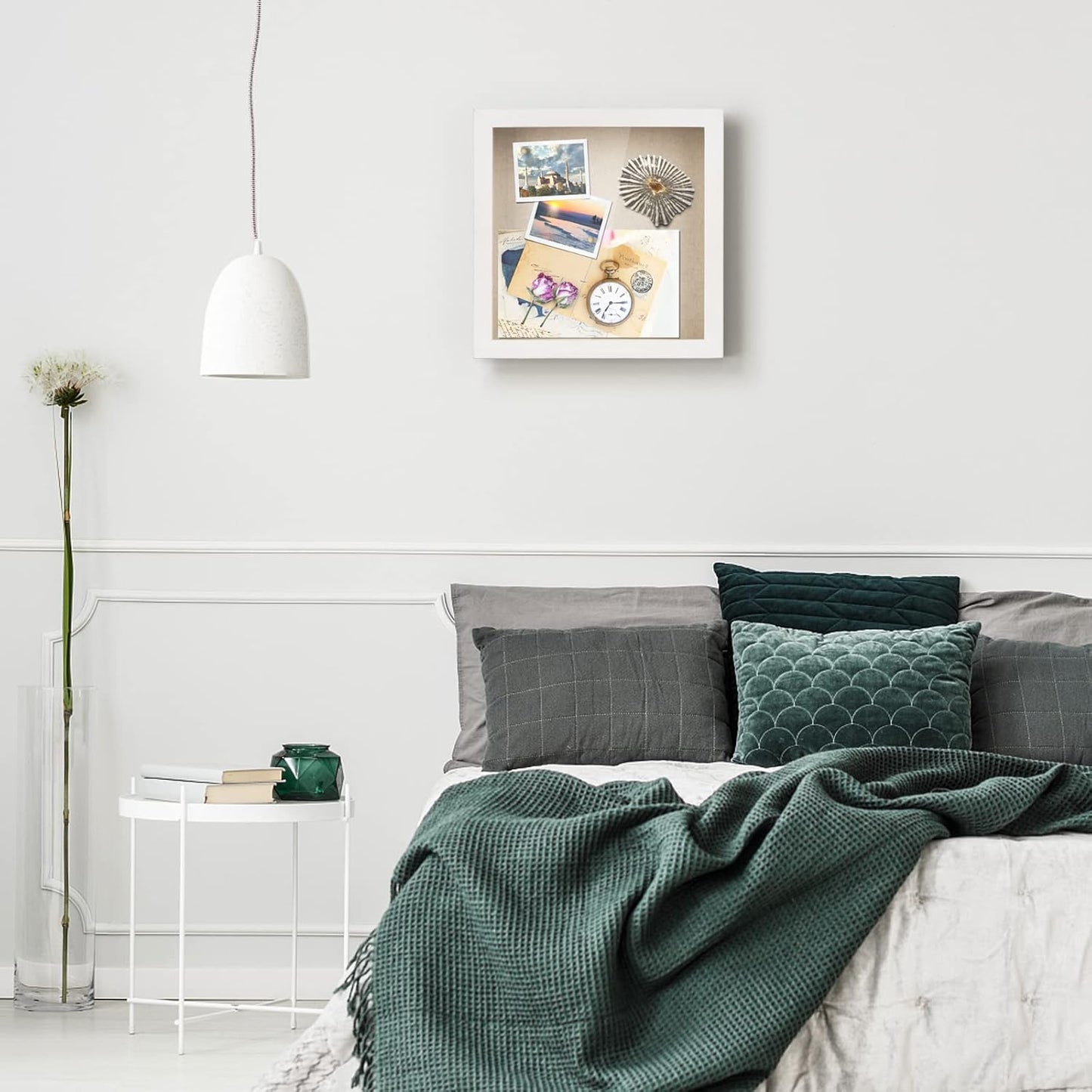 Love-KANKEI Shadow Box Frame 11x11 Shadow Box Display Case with Linen Back Memorabilia Awards Medals Photos Memory Box Gift Rustic White