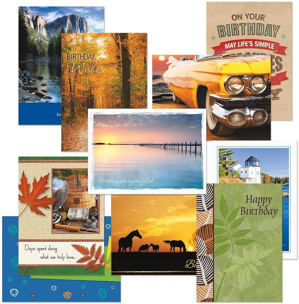 Current Scenic & Graphic Birthday Greeting Cards Value Pack - Set of 20, 10 Unique Designs, Large 5 x 7 Inch Cards, Sentiments Inside, Envelopes Included