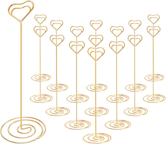 16pcs Place Card Holders, 8.75 Inches Tall Table Number Holders, Gold Picture Holder for Tables with Heart Shaped Clip for Wedding, Photos, Food Signs, Memo Notes, Restaurant, Birthday