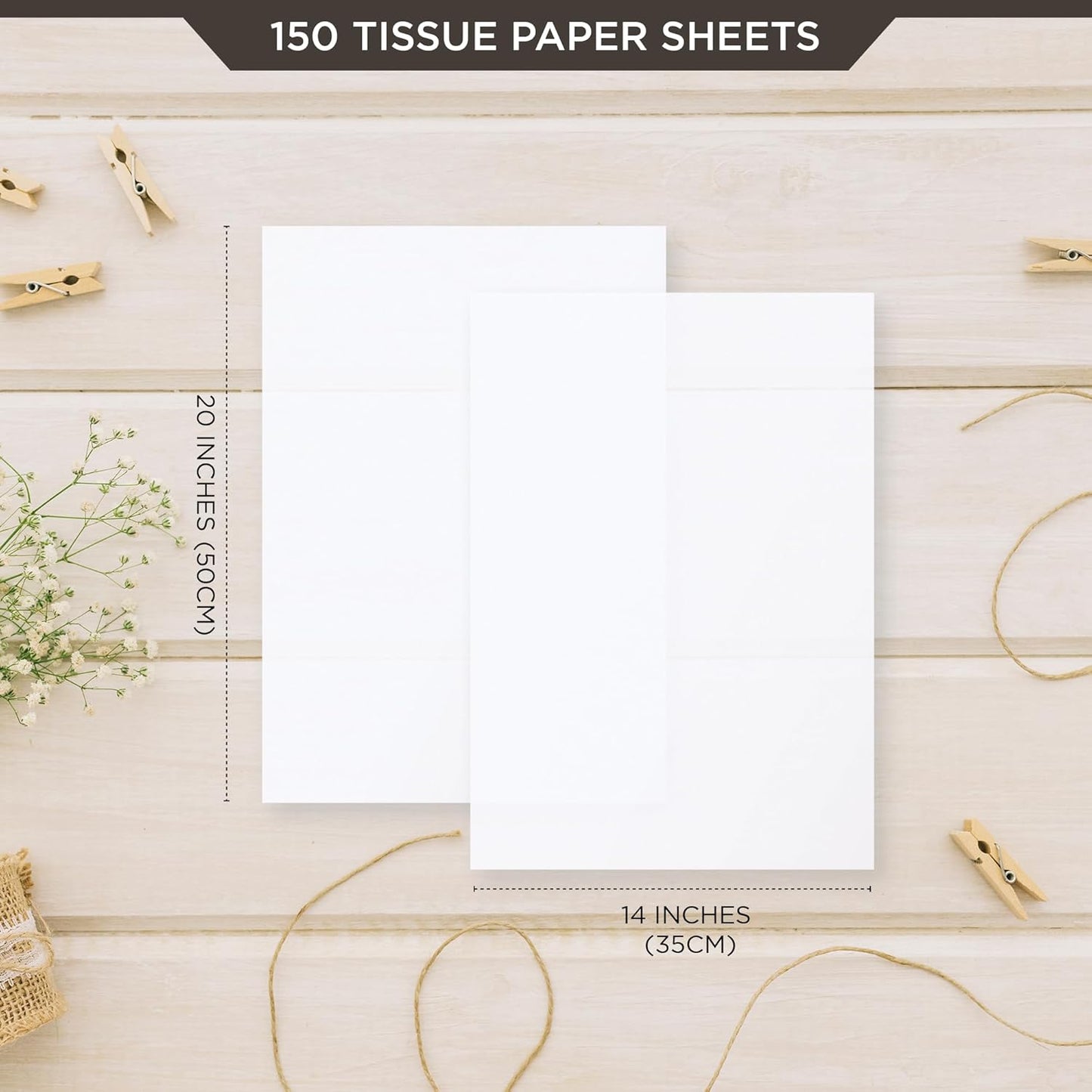 SANZIX 150 Sheets White Tissue Paper for Gift Bags 14x20 Inch - White Christmas Wrapping Paper for Xmas Decorations, Packaging, DIY, Bouquet | White Tissue Paper Bulk for Wedding, Birthday, Graduation