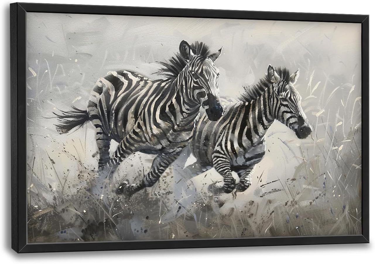 Large Country Zebra Framed Wall Art for Living Room African Zebra Pictures Canvas Wall Decor Print Painting Artwork Modern Home Decorations for Bedroom Office 36x24 inch