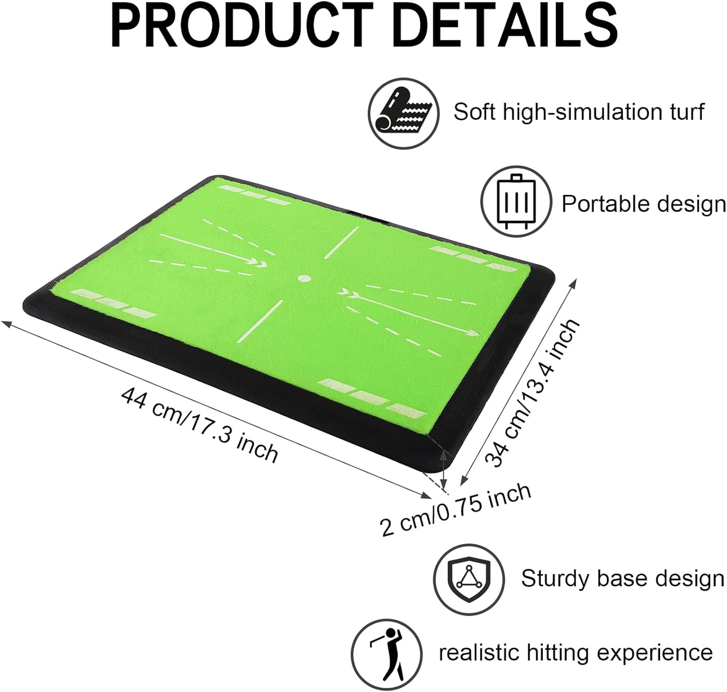 Large Golf Hitting Mat, 17.3"x13.4" Practice Mat with Swing Path Detection, Shock Absorption & Heavy-Duty Non-Slip Base for Indoor/Outdoor Use - Ideal Golf Gift for All Levels