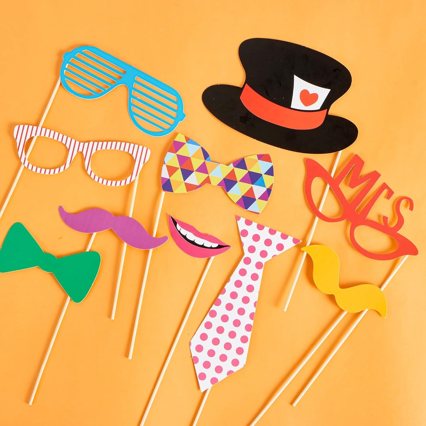 Joyin Toy Photo Booth Props 66 Pieces，Multicolor Kit for Graduation Wedding Party Supplies Favors，with Stick, Hats, Glasses, Mouth, Bowler, Bowties