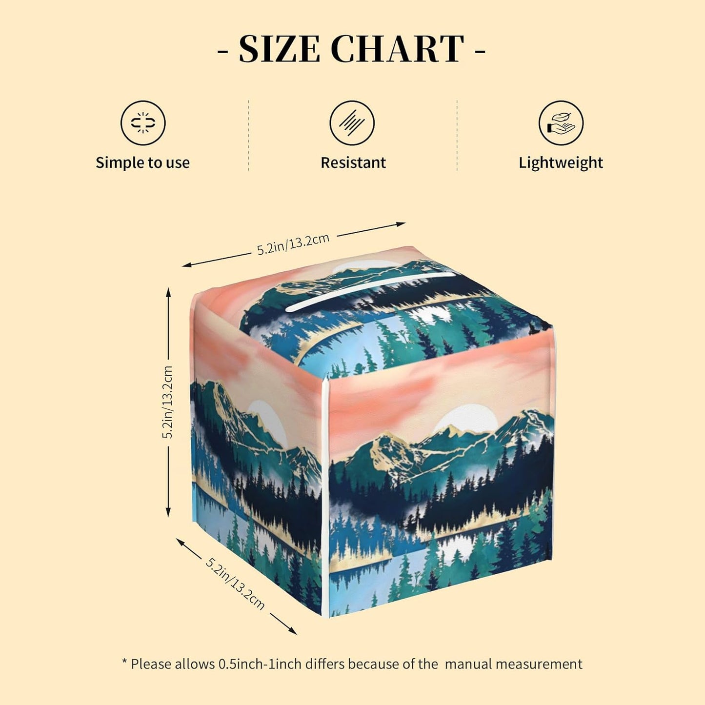 Tissue Box Cover Square,Abstract Mountains and Trees Tissue Box Holder Waterproof Leather Facial Paper Case Modern Home Decoration for Bedroom Dresser Night Stand Office Desk