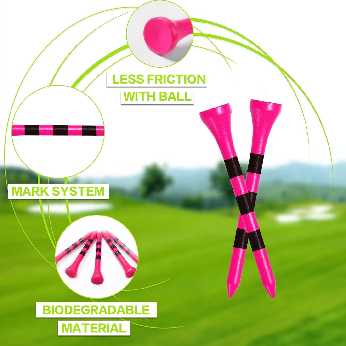 FINGER TEN Golf Tees Wood 3 1/4 2 3/4 Inch Wooden Bamboo 50/120 Count, Durable Biodegradable Colored Bulk Tee 70mm 83mm