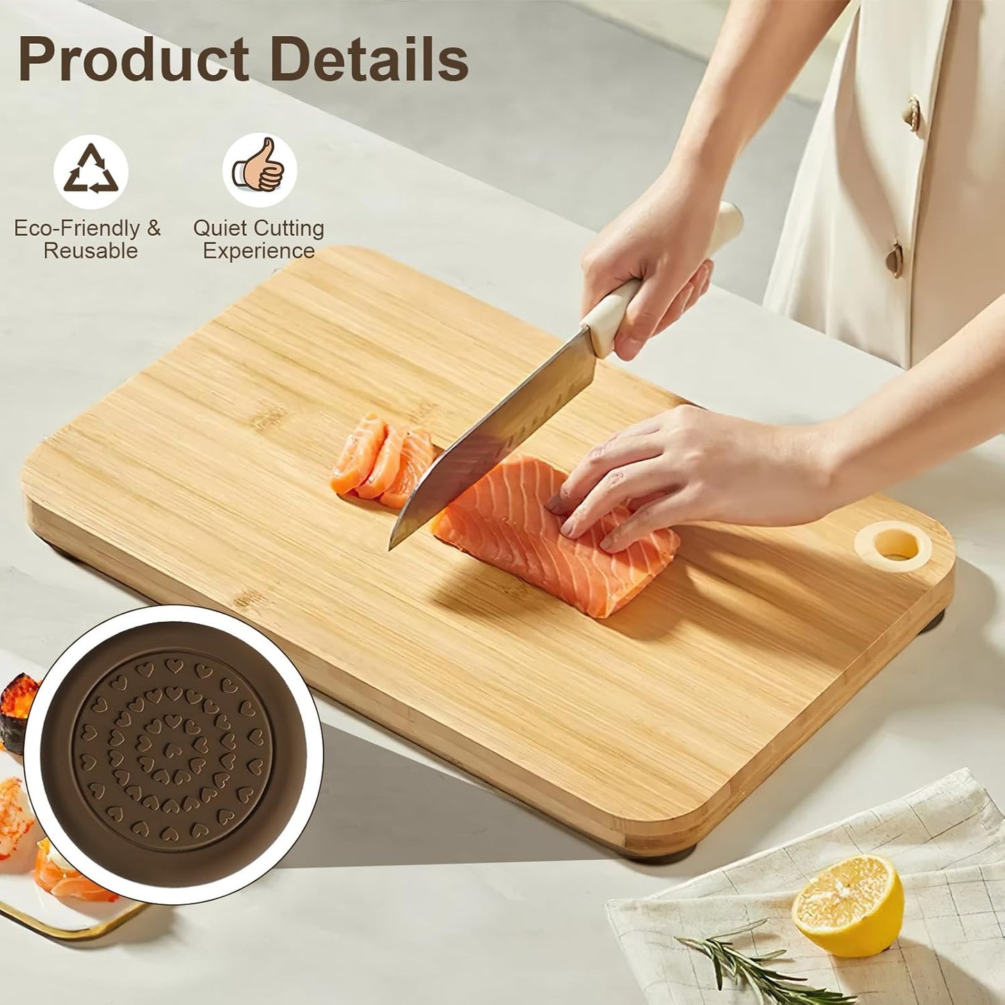 8 Packs Non-Slip Stabilizer Pads for Cutting Boards, Self-Adhesive Rubber Feet, Noise Reducing Feet | Waterproof, Non-Marking Rubber Grippers for Chopping Blocks and Counter top Protection