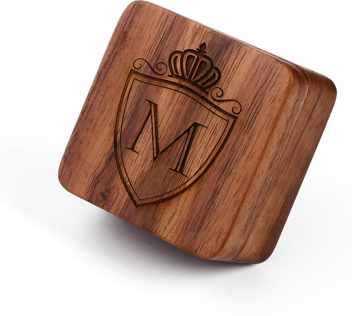 Mens Initial Silver Cufflinks A-Z Alphabet Letter Steel Cuff Links with Engraved Walnut Wood Box Groom Groomsman Wedding Set…