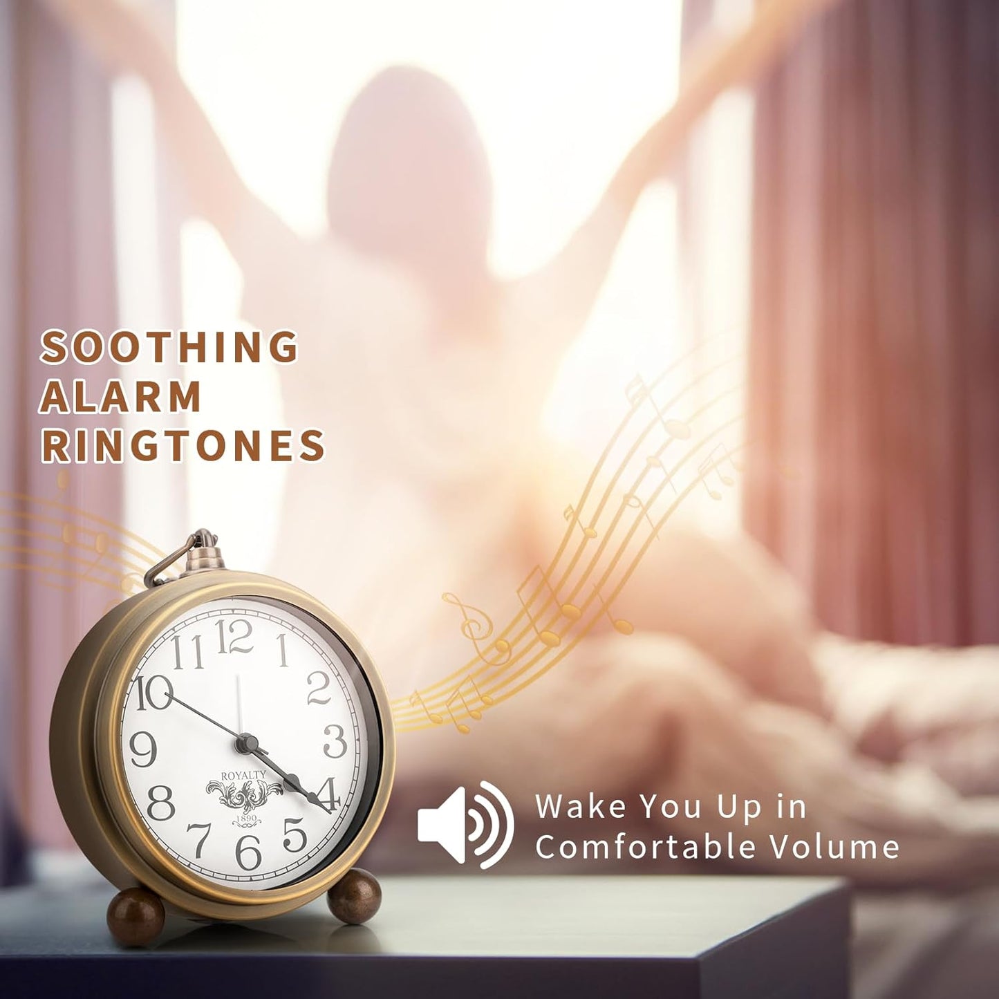 Maxspace Metal Golden Table Clock, Retro Vintage Non-Ticking Small Alarm Clock,Battery Operated Silent Quartz Movement HD Glass Desk Clock for Bedroom Living Room Indoor Decoration Kids… (Arabic2)