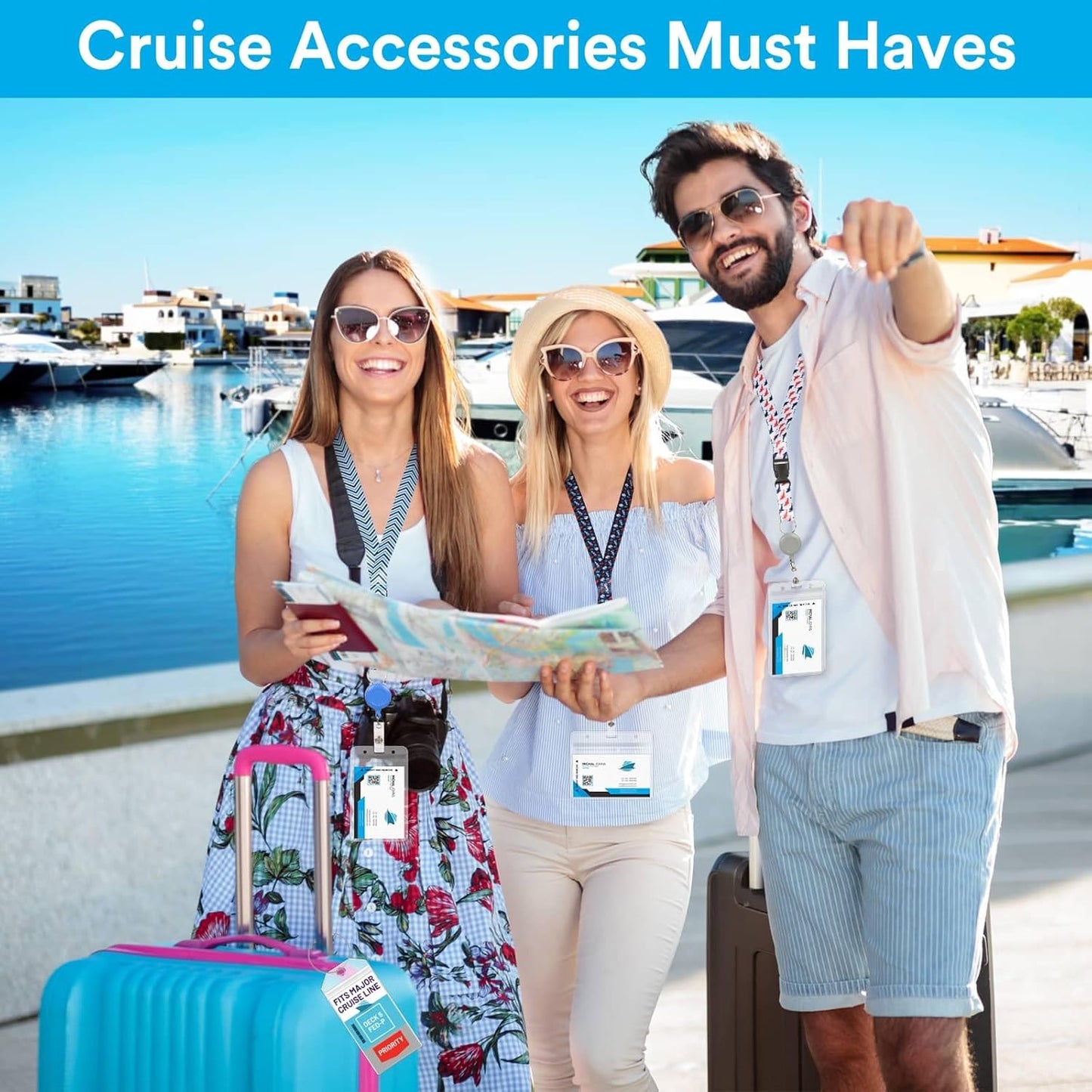 Billbotk Lanyards for Cruise Ship Card, 6 Sets Retractable Lanyard Key Card Holder Badge Reels with Waterproof Luggage Tags ID Holders Essentials Accessories RS5002MN