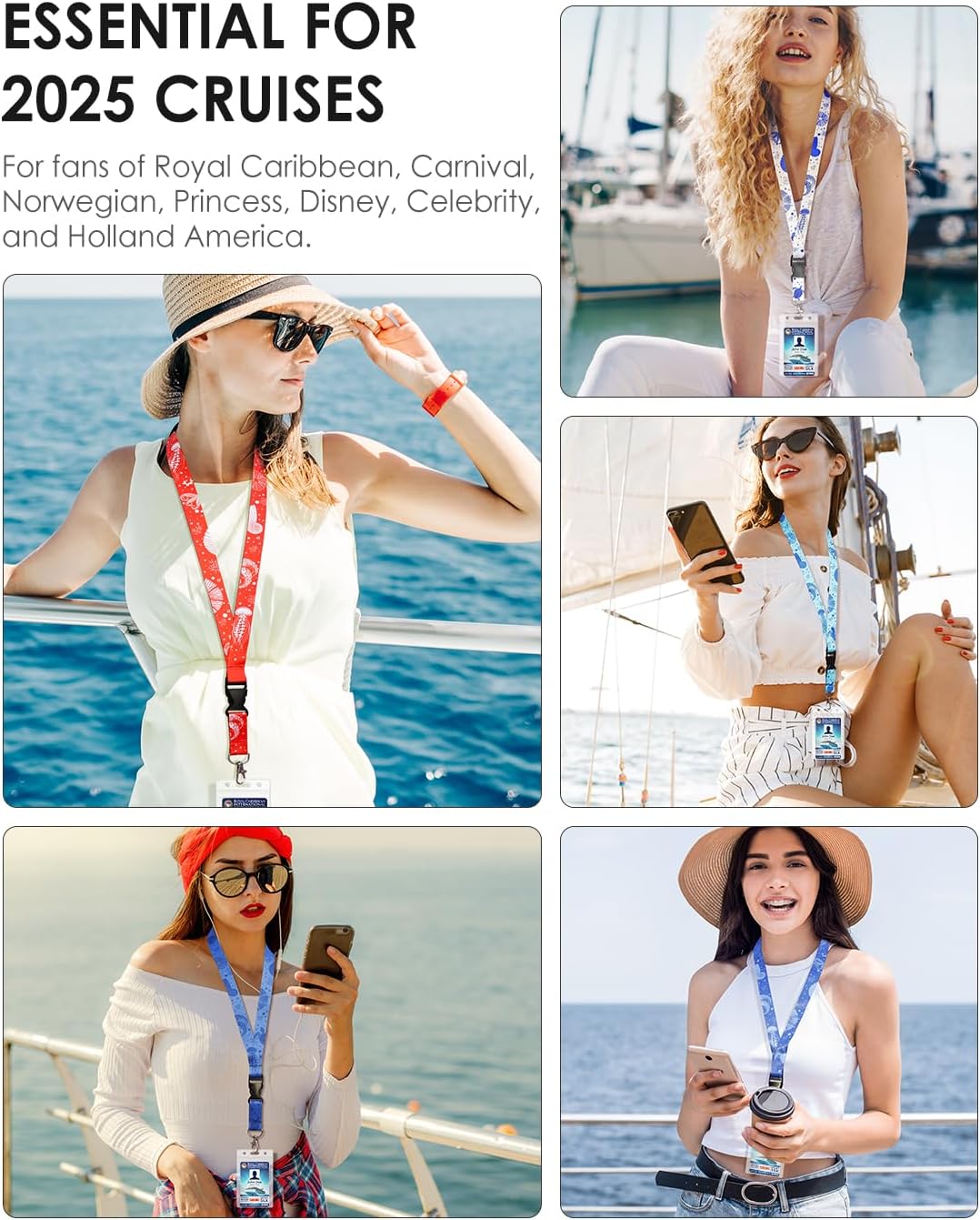 5 Pack Cruise Lanyards with Ocean Creature Design, Cruise Ship Lanyards with Waterproof ID Badge Holders for All Cruise Lines 2025, Mix