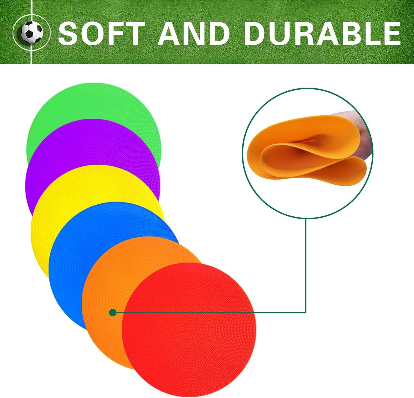 Poly Spot Markers 10 inch 12 Pcs Non-Slip Rubber Agility Training Markers Floor Dots Flat Field Cones for Football, Soccer, Basketball, School Exercise Drills, Dance Practice