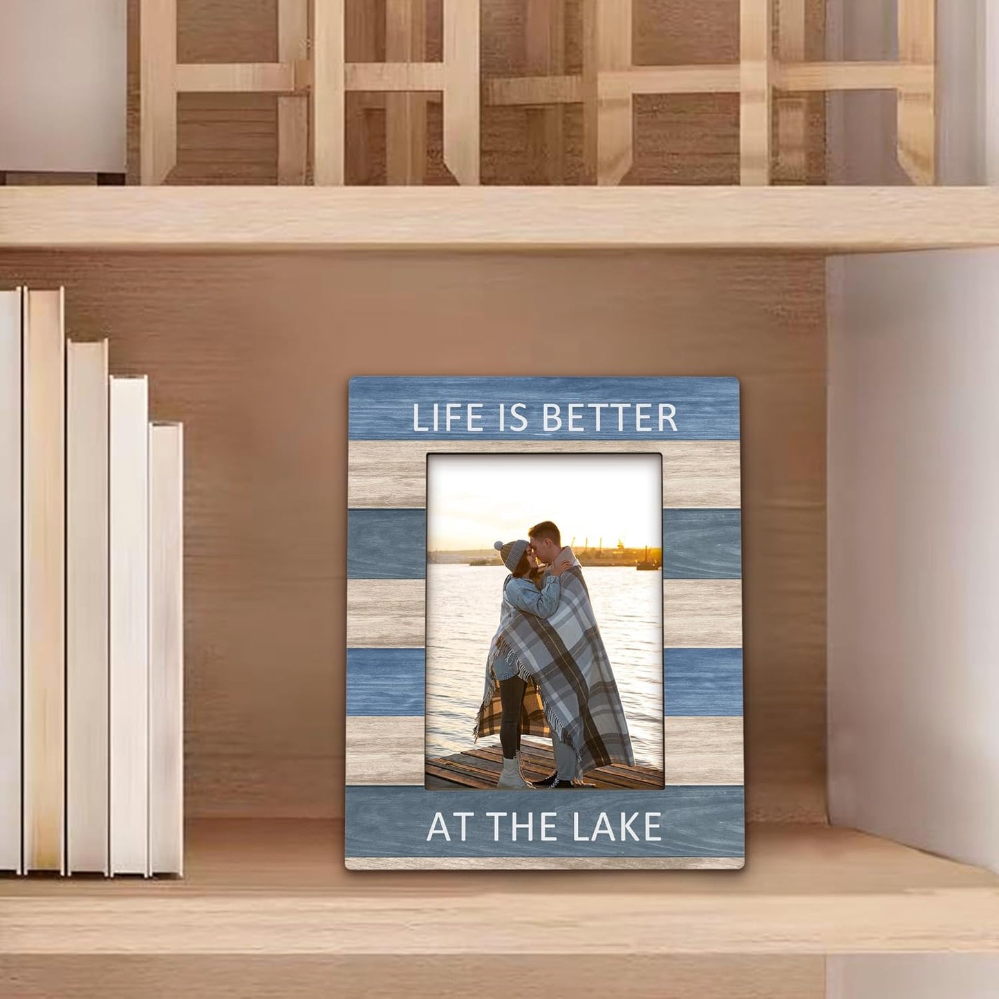 Lake House Decor Picture Frame 5x7, LakeHouse Gifts Photo Frame, Birthday Gifts for LakeLover Women Men, Life is Better at the Lake Wooden Picture Photo Frames for Desk Home Room Decor