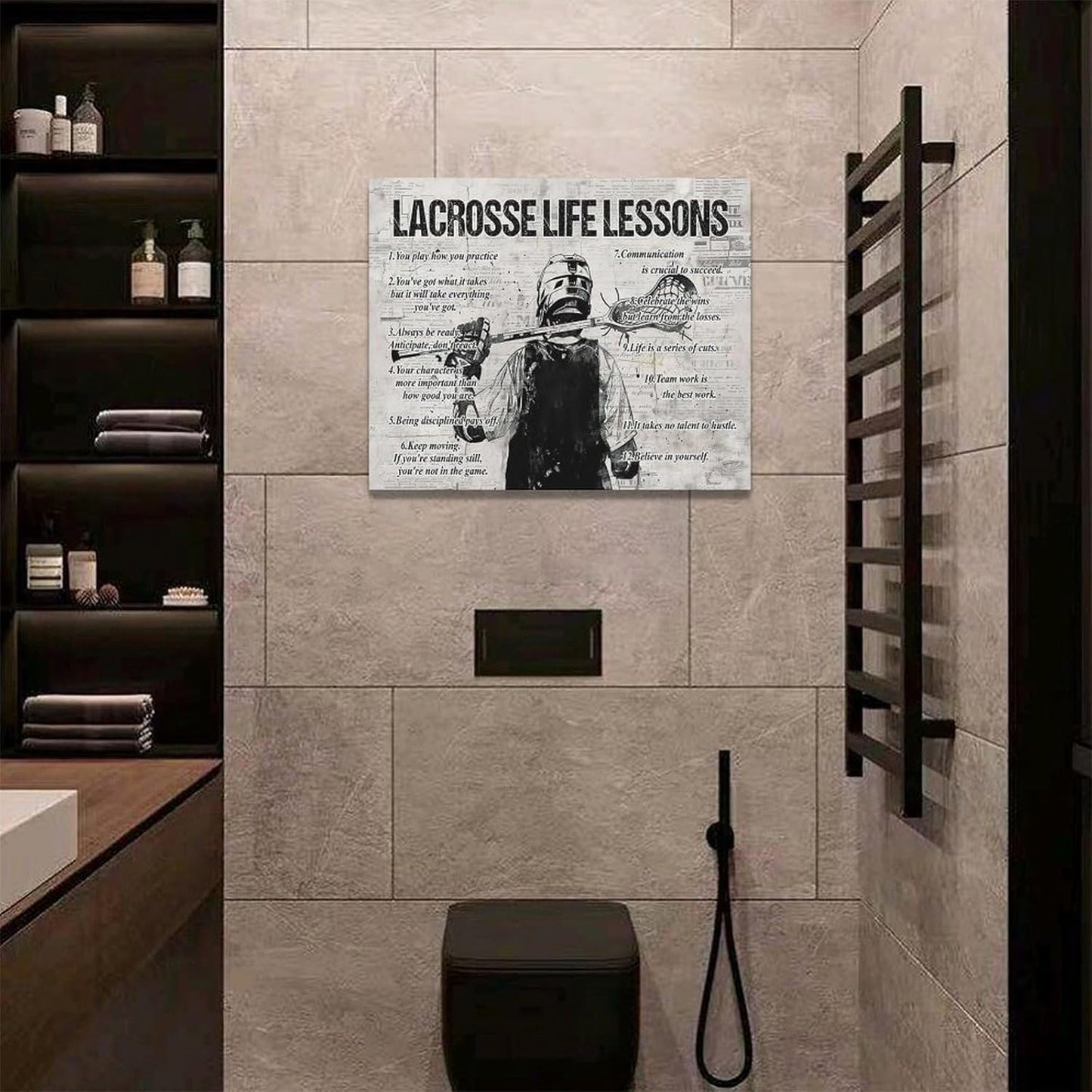 Lacrosse Sports Wall Art Lacrosse Life Lessons Wall Decor Lacrosse Sign Retro Poster Boy Men Room Motivational Decorations Canvas Print Painting Artwork For Bedroom Bathroom Living Room 20"x16"