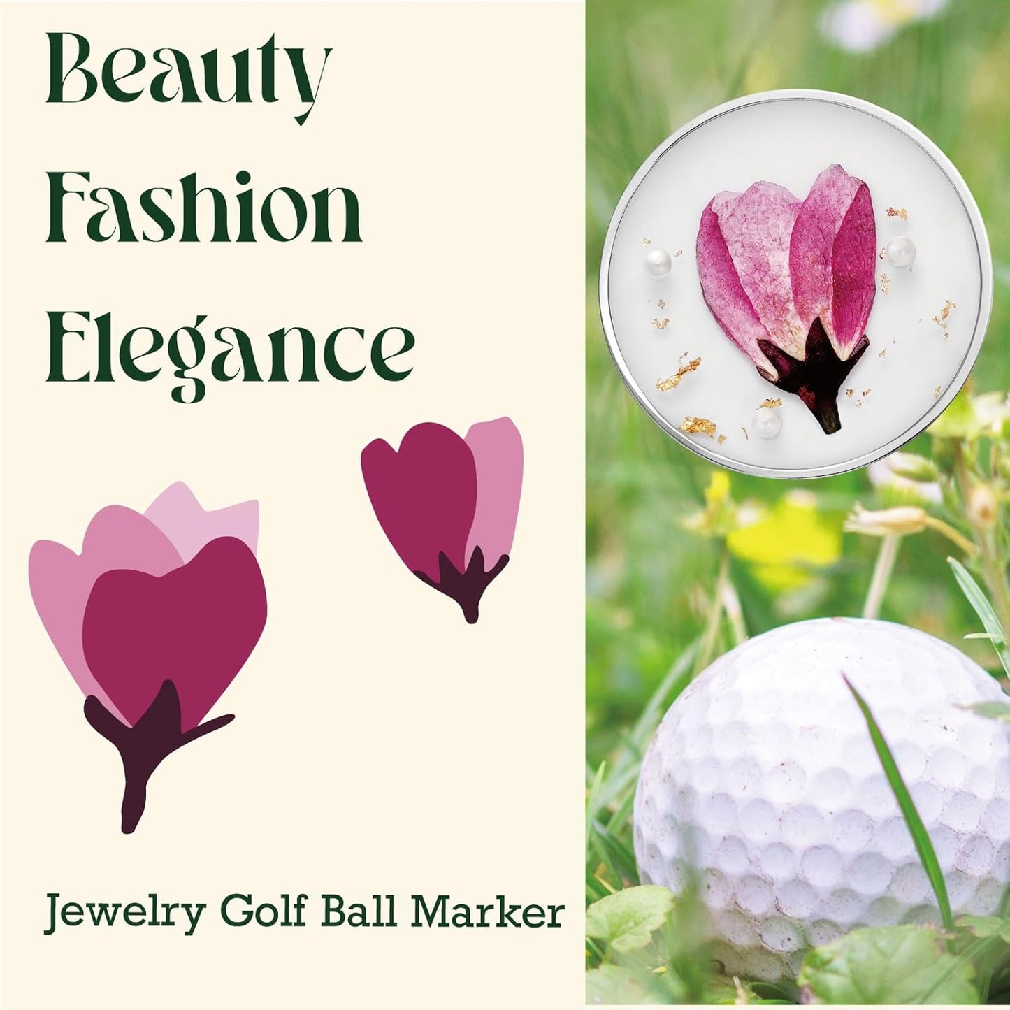 Golf Ball Marker hat Clip with Ball Marker, Handmade Pressed Flower Golf Marker, Golf Gifts, Golf Accessories for Women