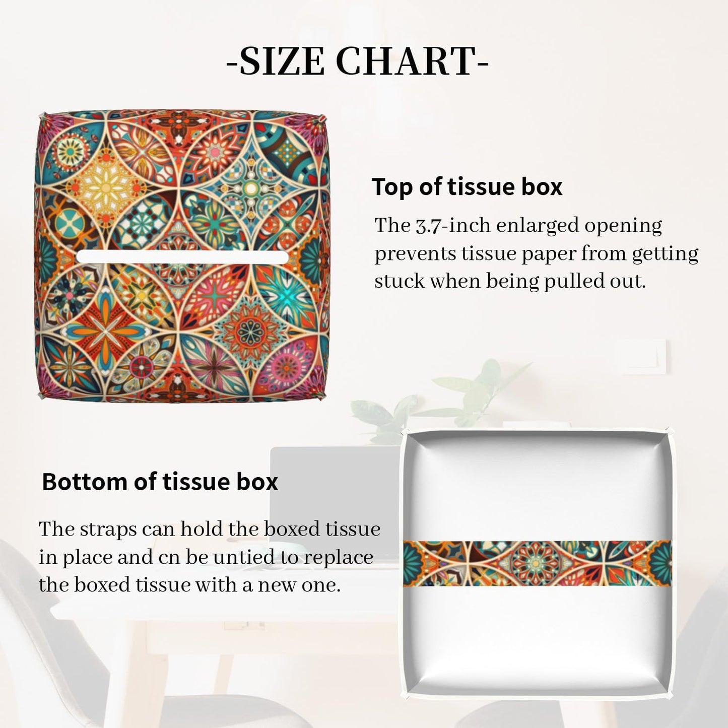 Tissue Box Cover Holder, Vintage Mandala Flowers PU Leather Square Tissue Box Cover Decorative Organizer for Bathroom Kitchen Bedroom Vanity Countertop Night Stands