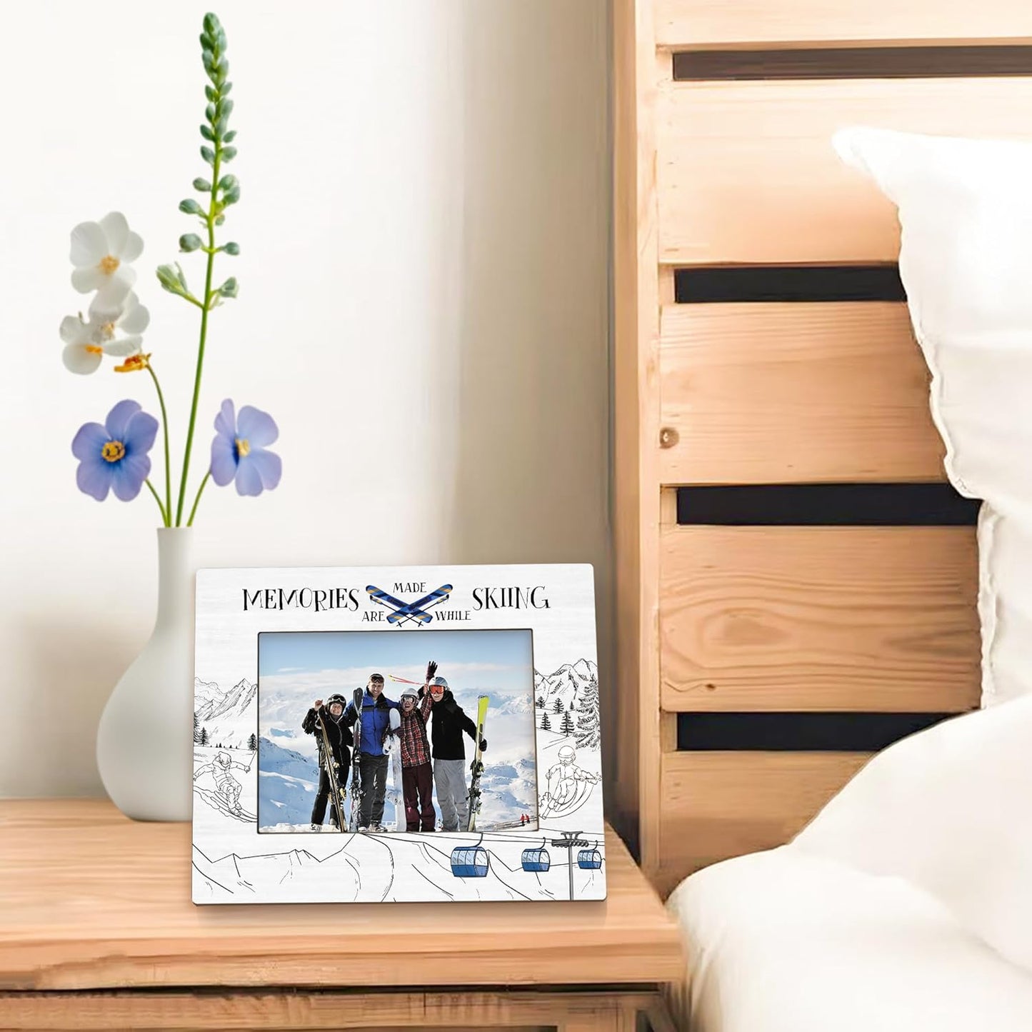 Ski Gifts Picture Frame 5x7, Gifts for Skiers Photo Frame, Ski Lover Gift for Skiers Women Men Friends, Memories are Made While Skiing Wooden Picture Photo Frames for Desk Home Room Decor