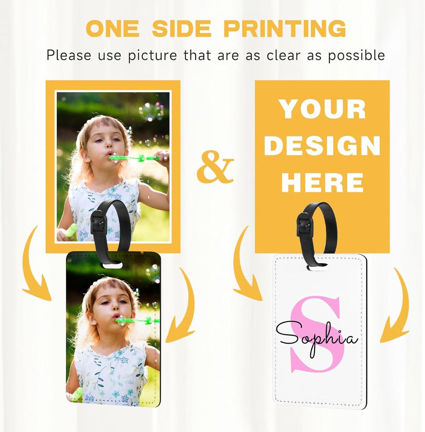 Personalized Leather Luggage Tags for Suitcase, Custom Golf Bag Tag Travel Labels Name Identifiers with Strap for Women Men Customized Your Own Text Photo Logo