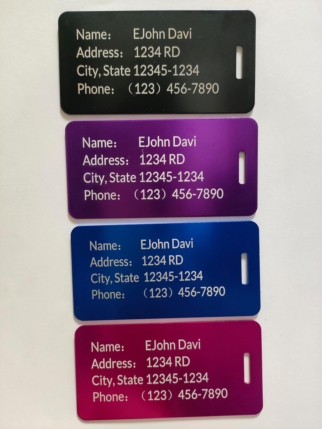 5 Pack Custom Engraved Luggage Tags, 3.8 x 2 inches Waterproof Personalized Luggage Tags, Aluminum Personalized Bag Tags for Suitcases/Backpack/Luggage Accessories [Purple]