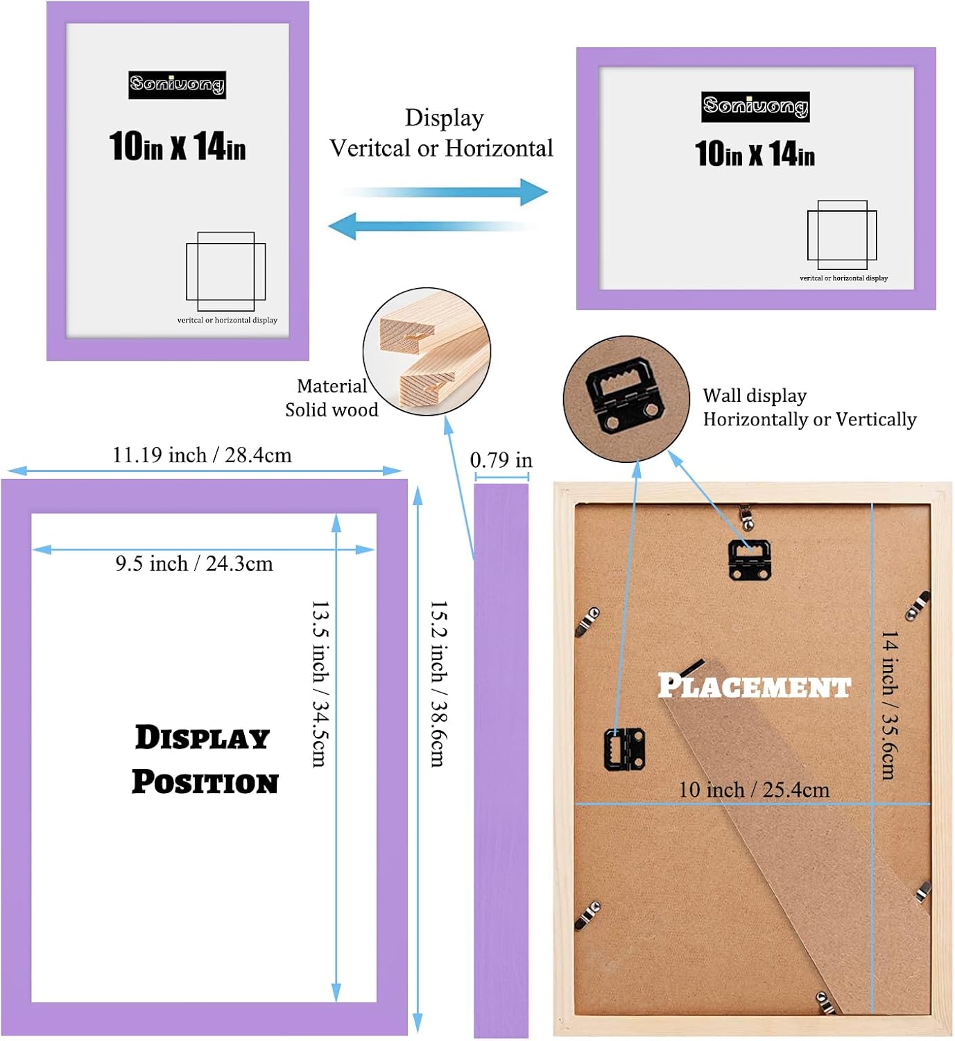 10x14 inch Wood Picture Frames for Wall Hanging,Diamond Painting Frames Rectangle Baby Scan Picture Frame for Family Walls Decoration,Anniversary,Wedding,Christmas,Halloween,Shower,Certificate (Purple)