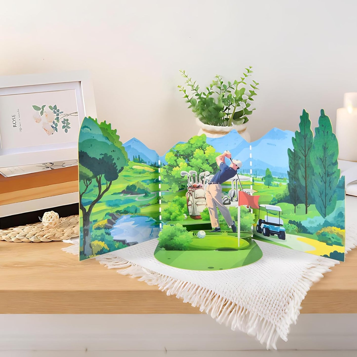 Joyvine 3D pop-up T-shaped unfolded greeting card, hollowed out paper carving occasion Golf Course design, suitable for Business greeting card to anyone on special occasions - with envelope and blank labe