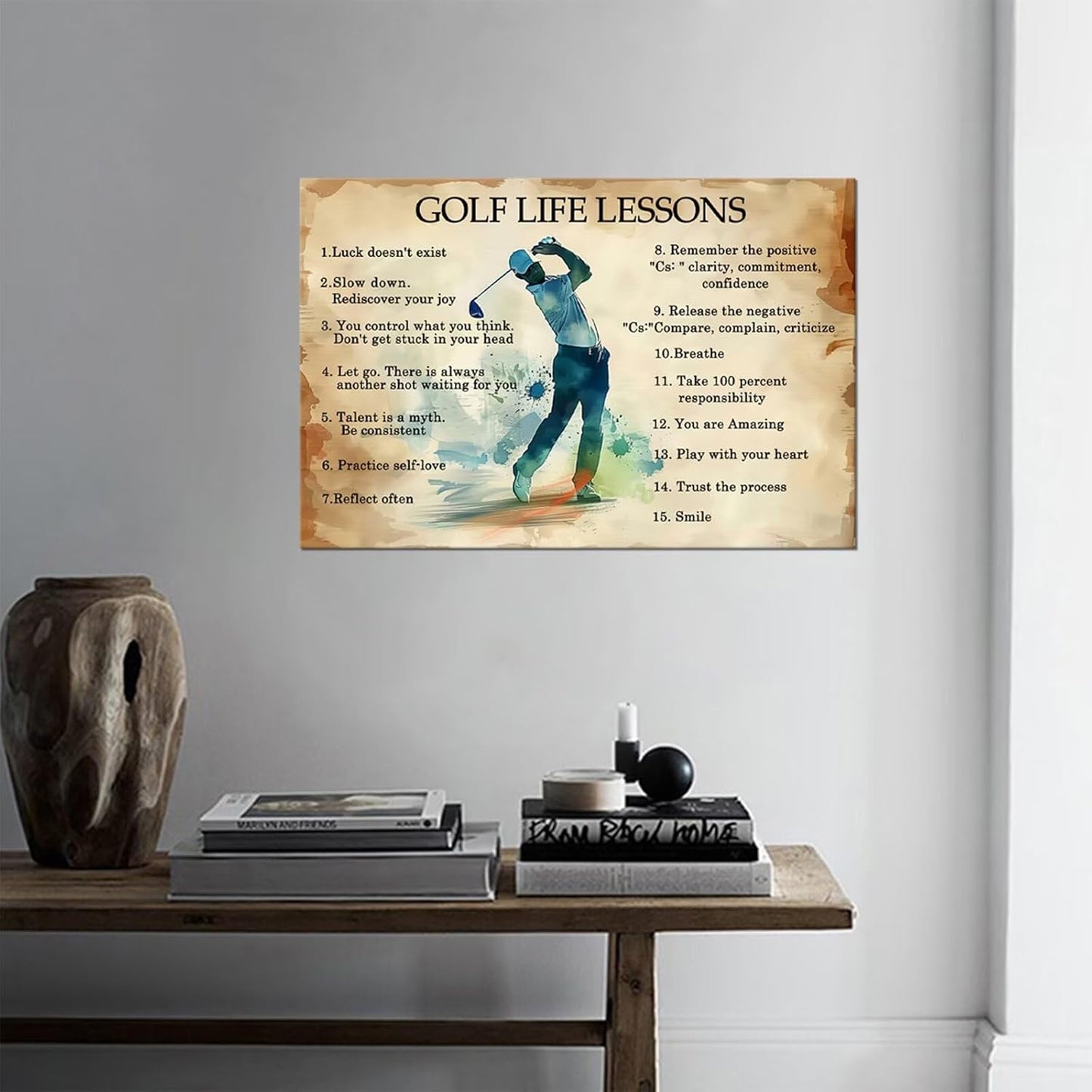 Golf Wall Decor Life Lessons Inspirational Quote Pictures Vintage Poster Motivational Painting Prints Artwork for Living Room Office Club Bedroom Home Decorations Framed Ready to Hang (28 x 44 inch)
