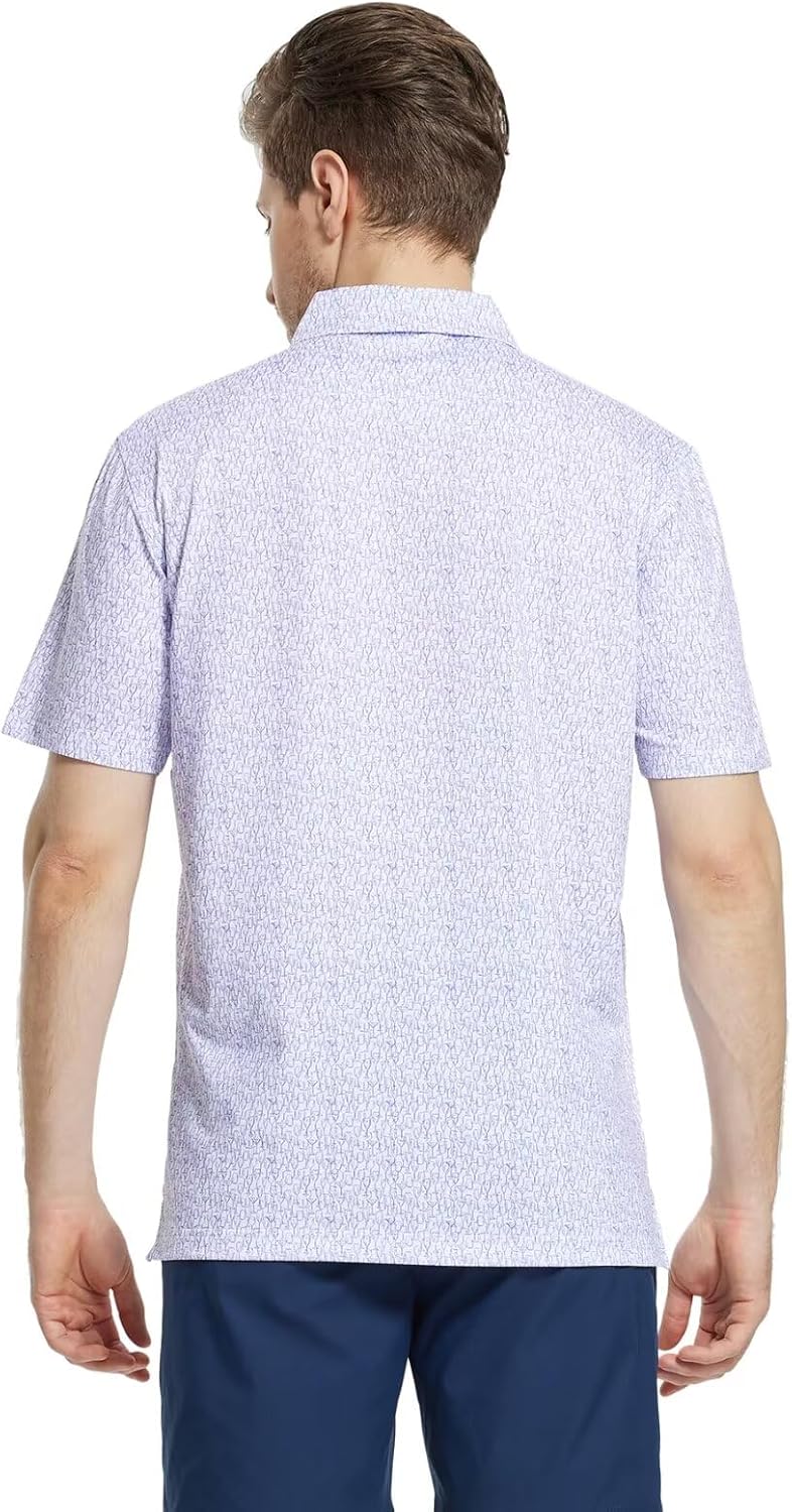 M MAELREG Mens Golf Shirt Short Sleeve Dry Fit Print Moisture Wicking Performance Patterns Collared Polo Shirt