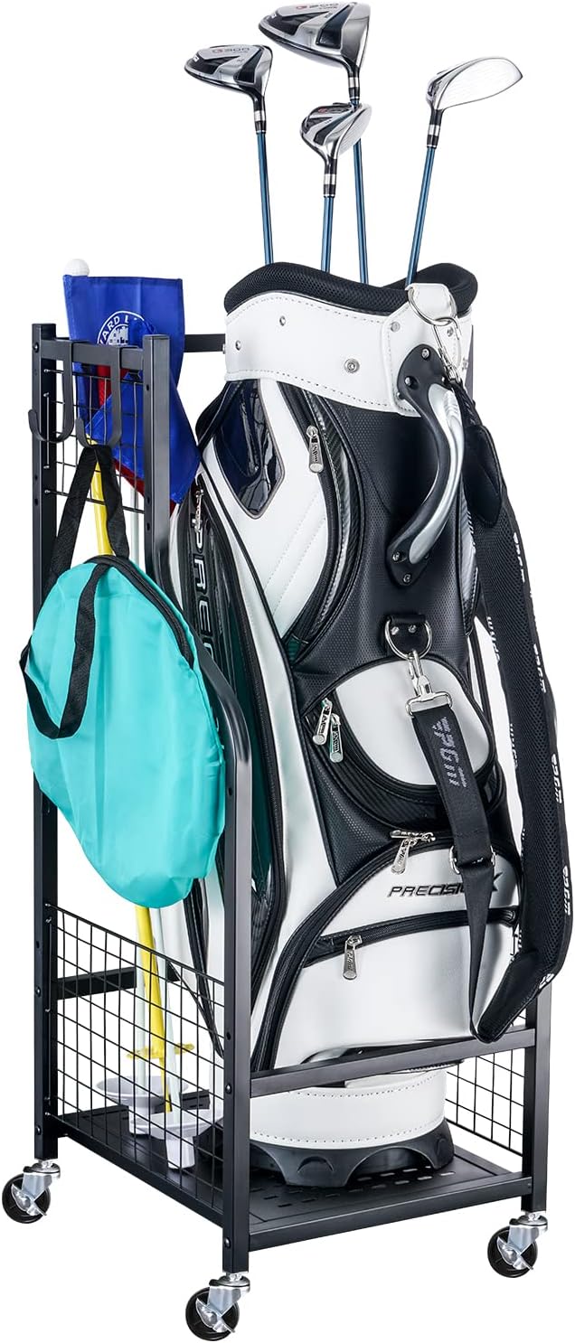 Mythinglogic Golf Storage Garage Organizer, Golf Bag Storage Stand and Other Golfing Equipment Rack, Extra Storage Rack for Golf Clubs