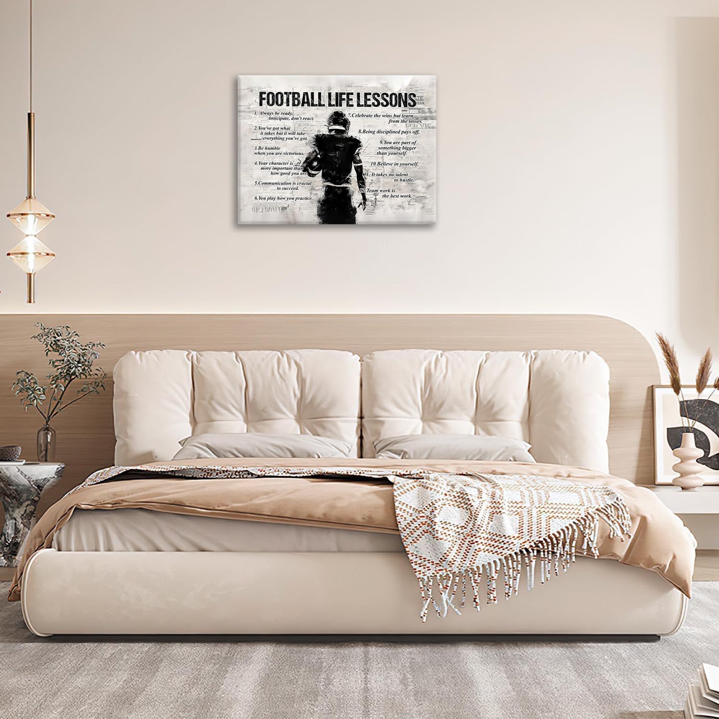 Football Sports Wall Art Football Life Lessons Wall Decor Football Sign Retro Poster Boy Men Room Motivational Decorations Canvas Print Painting Artwork for Bedroom Bathroom Living Room 16"x12"