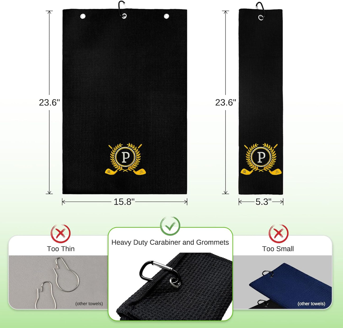Personalized Golf Towels for Golf Bags - Microfiber Monogrammed Golf Towels for Men/Women, Retractable Brush Tool Kit with Club Groove Cleaner, Custom Golf Accessories for Golfers (Initial P)