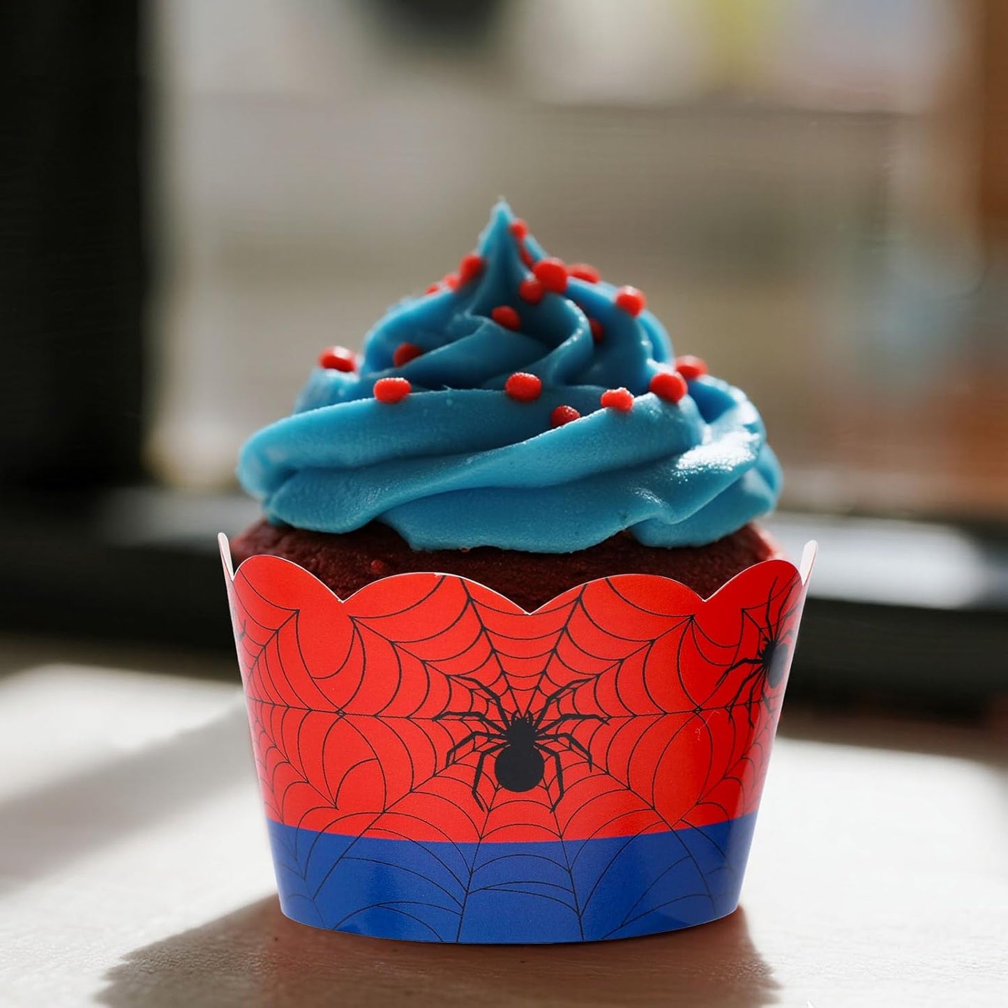 36pcs Spider Cupcake Wrappers, Spider Web Theme Cupcake Liners Paper Cups for Baking Muffin Cakes Ice Cream Dessert Decor Birthday Wedding Supplies (Red, Blue)