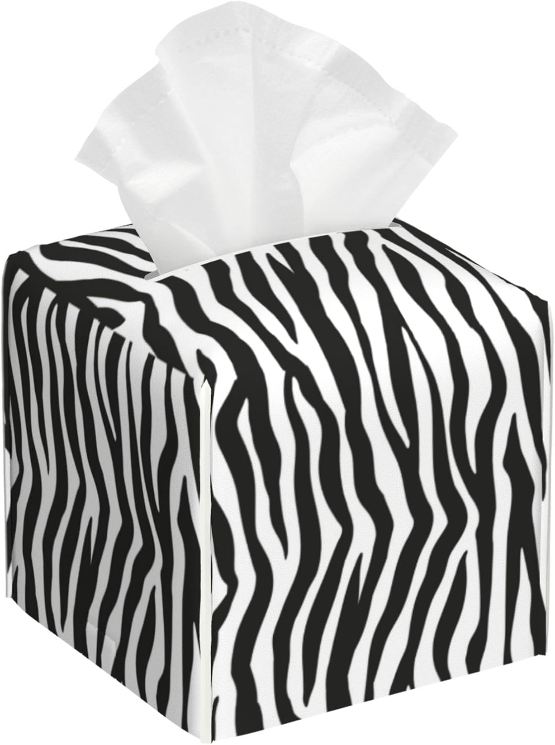 Zebra Stripes Tissue Box Cover Square,Black and White Stripe Tissue Box Holder Waterproof Leather Facial Paper Organizer Dispenser for Bathroom Home Car Nightstand Vanity Desk
