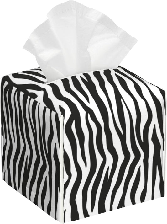 Zebra Stripes Tissue Box Cover Square,Black and White Stripe Tissue Box Holder Waterproof Leather Facial Paper Organizer Dispenser for Bathroom Home Car Nightstand Vanity Desk