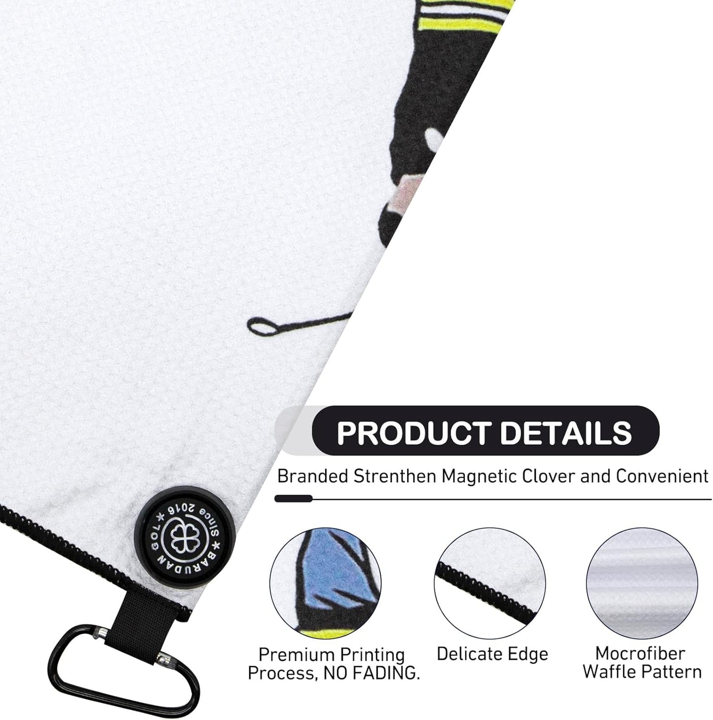 Magnetic Golf Towel for Men Women Golfer - Microfiber Golf Towel Magnet with Waffle Texture - Strengthen Magnet Golf Towels for Strong Hold to Metal Objects ((2.White w/Golfer))