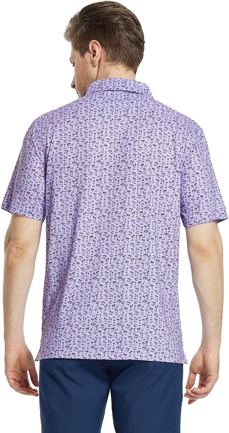 M MAELREG Mens Golf Shirt Short Sleeve Dry Fit Print Moisture Wicking Performance Patterns Collared Polo Shirt