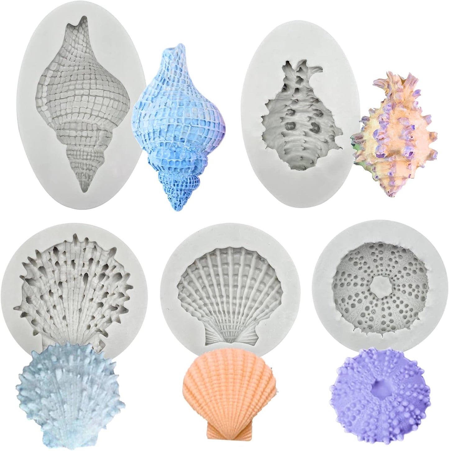 5 Pcs Seashell Silicone Mold Cake Fondant Silicone Mold Seashell Conch Baking Molds for DIY Cake Decoration Chocolate Candy Polymer Clay Crafting Projects