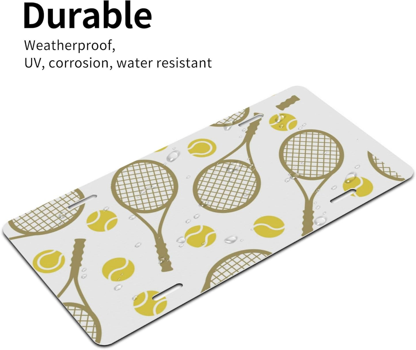 Front License Plate for Car Designs Sports Tennis Racket Ball Stainless License Plate Cover Holder for Men Women Metal Aluminum Decorative Accessory Vanity Tag Standard 6 X 12 Inch (4 Holes)