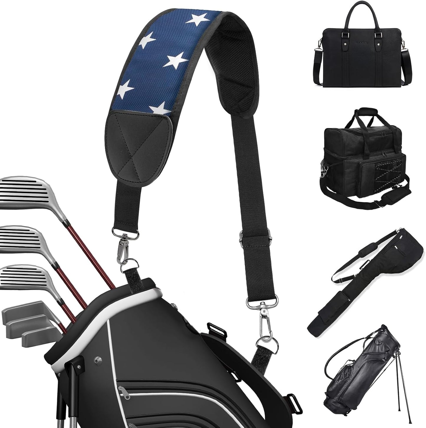 Golf Bag Strap Replacement Golf Bag Shoulder Strap Adjustable Single Padded Shoulder Strap Waterproof Golf Bag Backpack Straps (Blue-Stars)