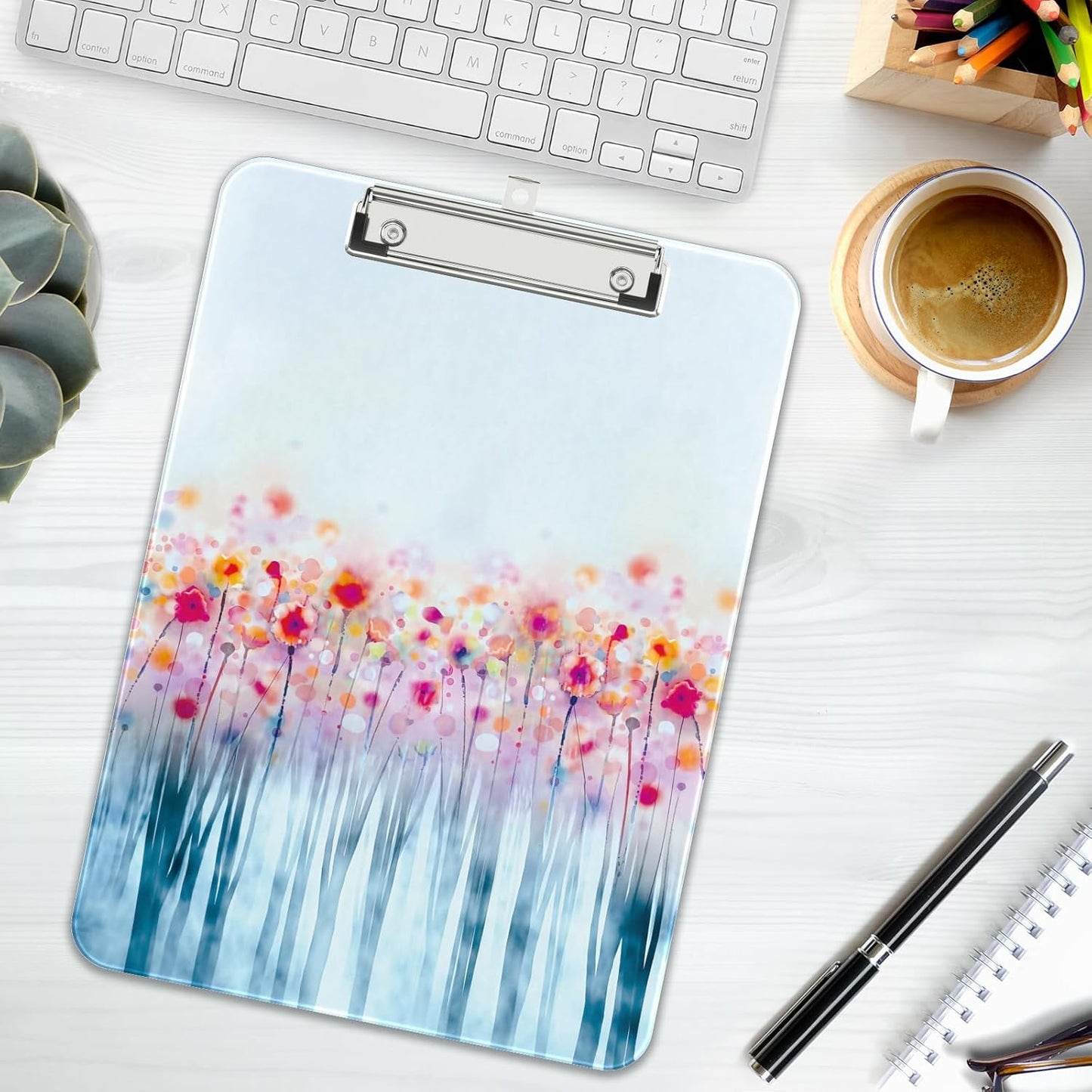 Rimilak Plastic Clipboards with Metal Clip, A4 Letter Size 9 x 12.5 in, Office Decorative for Students Women Men and Kids, Cute Custom Pattern, Watercolor Forest