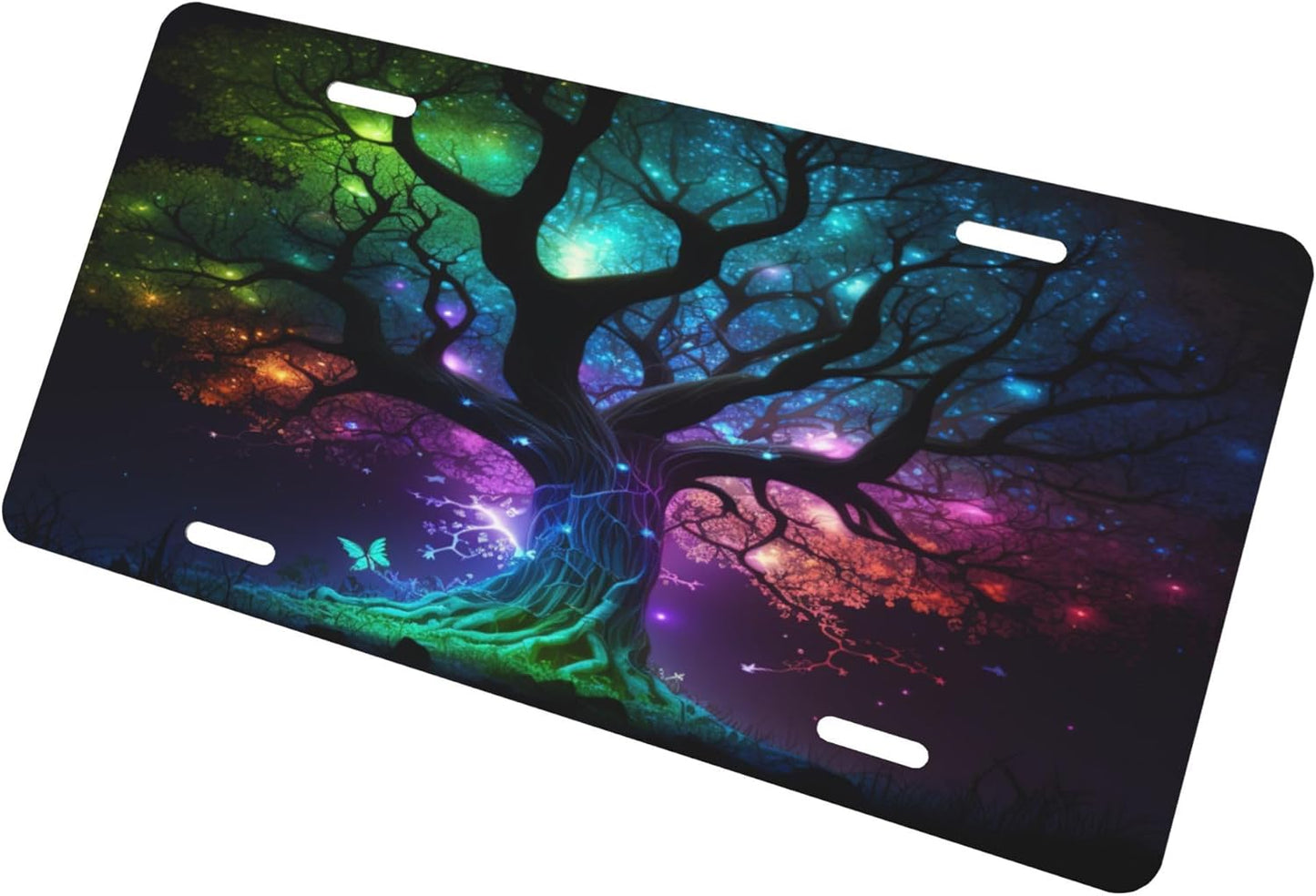 Tree of Life Rainbow Galaxy License Plate Funny Aluminum Front License Plates Decorative Waterproof Rust-Free Metal Car Plate Covers for Women Men Car Tag Accessories fit Truck SUV Rv 12 X 6 in