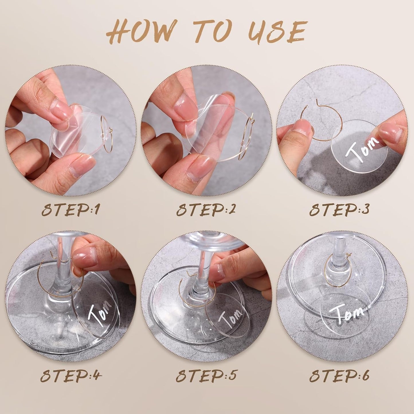 Tondiamo 40 Pcs DIY Wine Charms for Glasses Acrylic Wine Charms with Rings Tags Marker Pen Blank Glass Labels Bulk for Stem Cocktail Champagne Wedding Dinner Party Favor