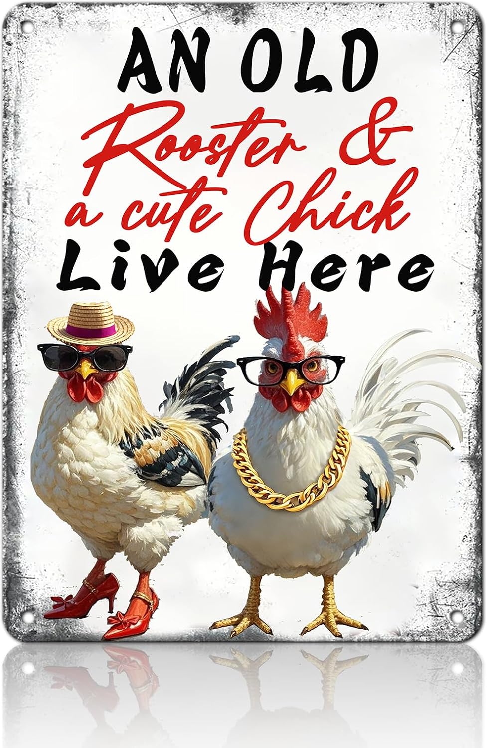 Funny Cute Chicken Coop Accessories Metal Tin Sign Vintage Style An Old Rooster & A Cute Chick Live Here Iron Poster Home Garden Kitchen Wall Decor 12x16 Inch Farmhouse Outdoor Plaque