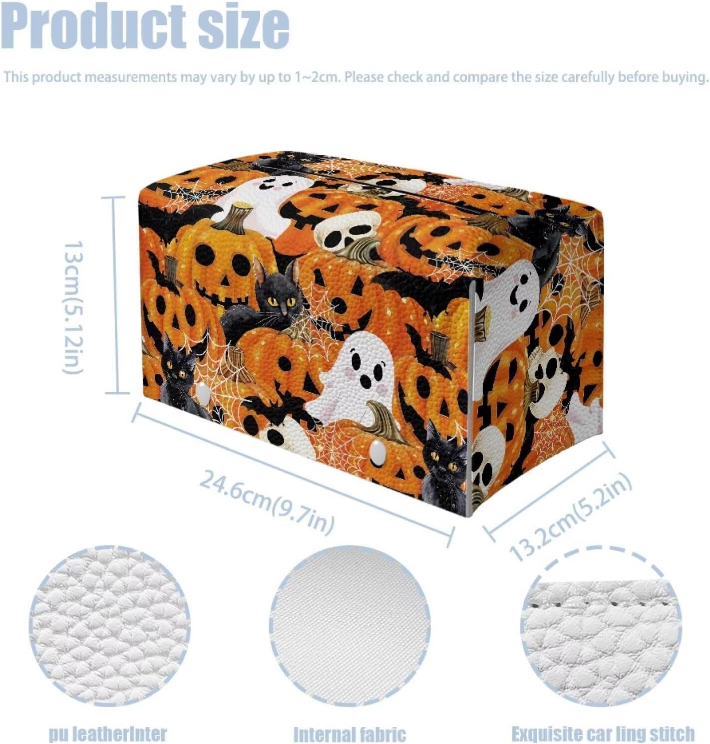 Ghost Tissue Box Cover Rectangular Tissue Box Holder Halloween Napkin Dispenser Organizer Waterproof Facial Paper Protector for Car Office Table Desk Kidsroom