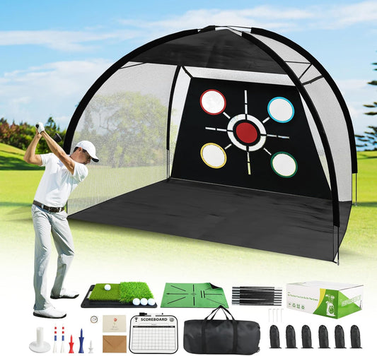 Golf Net, Pro-Grade 10x7 FT Practice Net Kit with 2-in-1 Replaceable Non-Slip Turf Mat, Golf Driving Nets for Backyard, Chipping Swing Training for Golfer Indoor/Outdoor