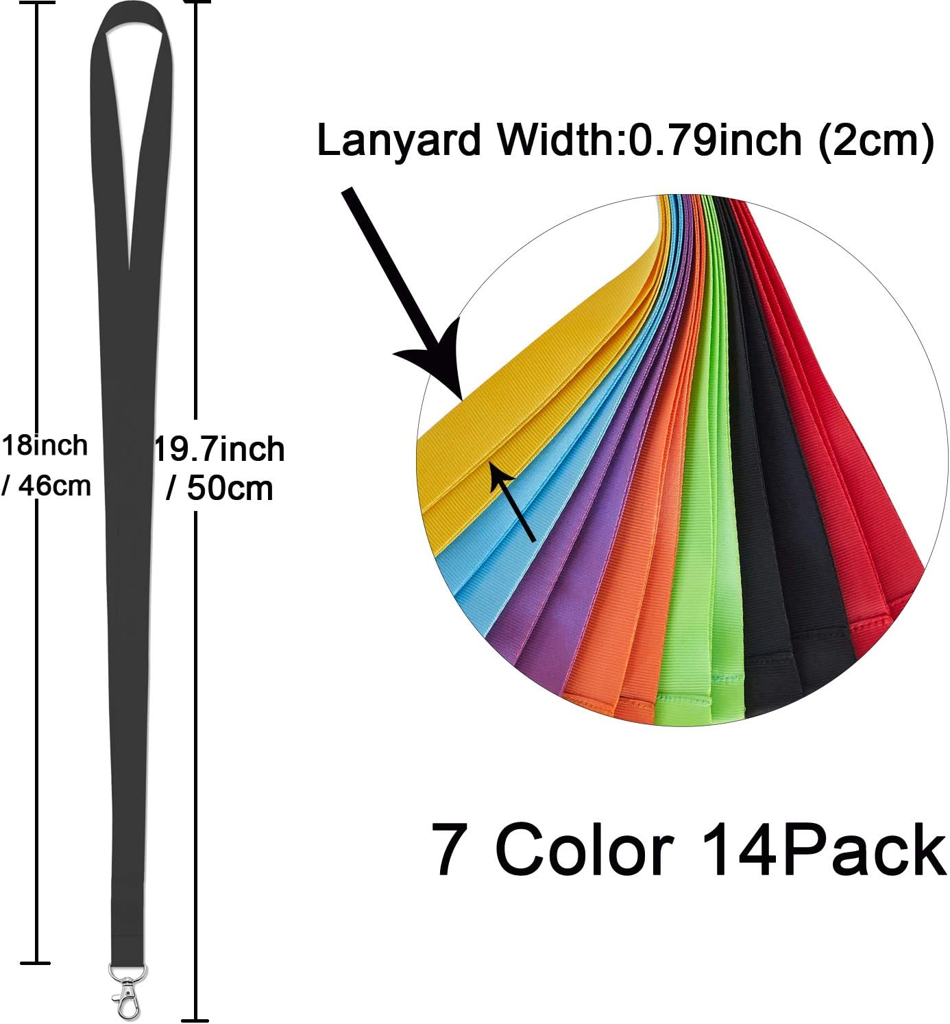 YOUOWO Cruise Lanyards Solid Durable14 Pack 7 Colors, For ID Card Badge Holder Office Neck Keychain,wide 0.79inch (2cm)