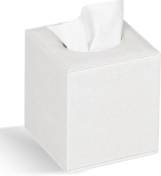 Tissue Box Cover Square Tissue Box Holder for Bathroom (Beige)